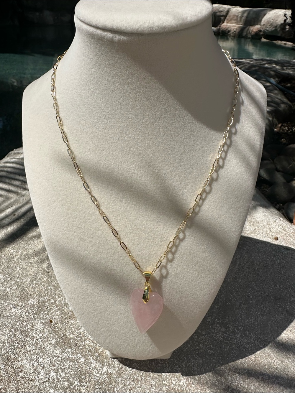 Delicate Gold Chain Necklace with Pink Heart Pendant